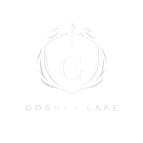 Goshen Lake logo emblem, the official white crest of the Discover Church Thailand mission campus and Christian retreat center in Phang Nga