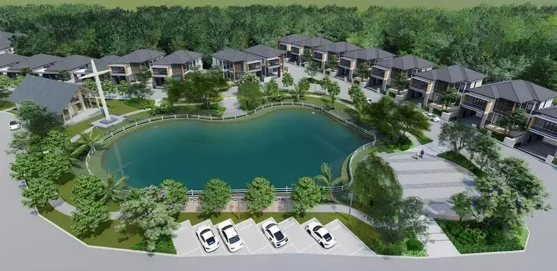 Aerial overview of Goshen Lake, the first Christian estate and ministry campus in Phang Nga, Thailand, built by Discover Church and Pastor Steve Cioccolanti