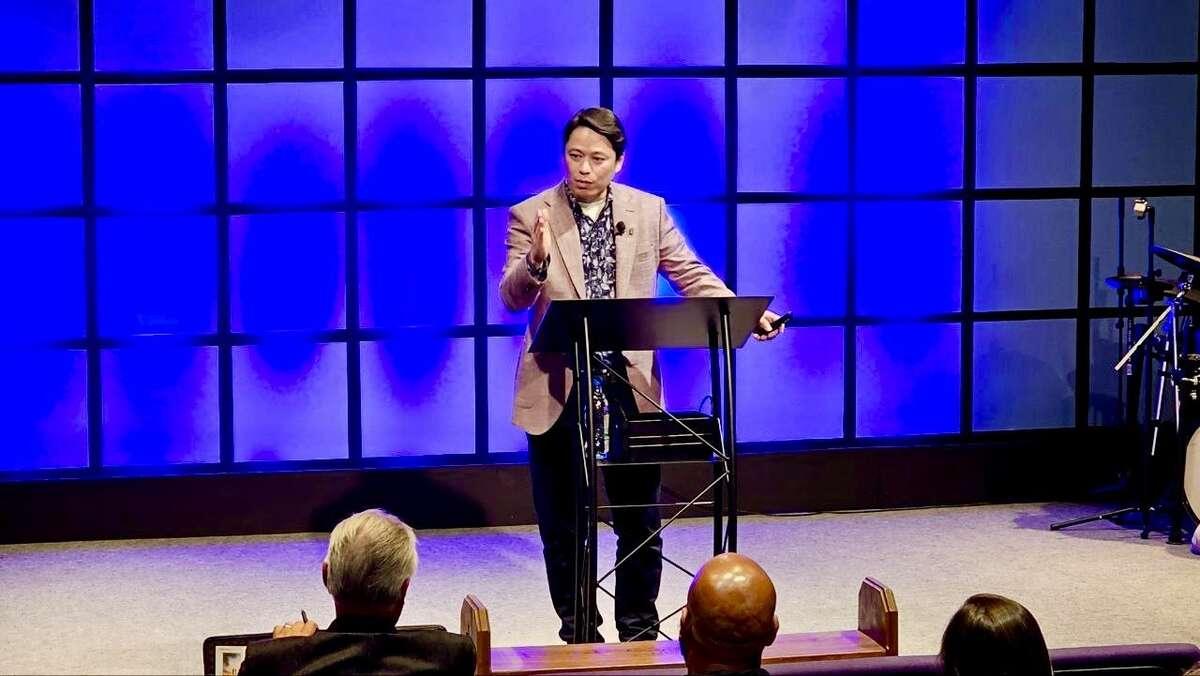 Pastor Steve Cioccolanti speaking at Encounter Church in Pensacola, Florida
