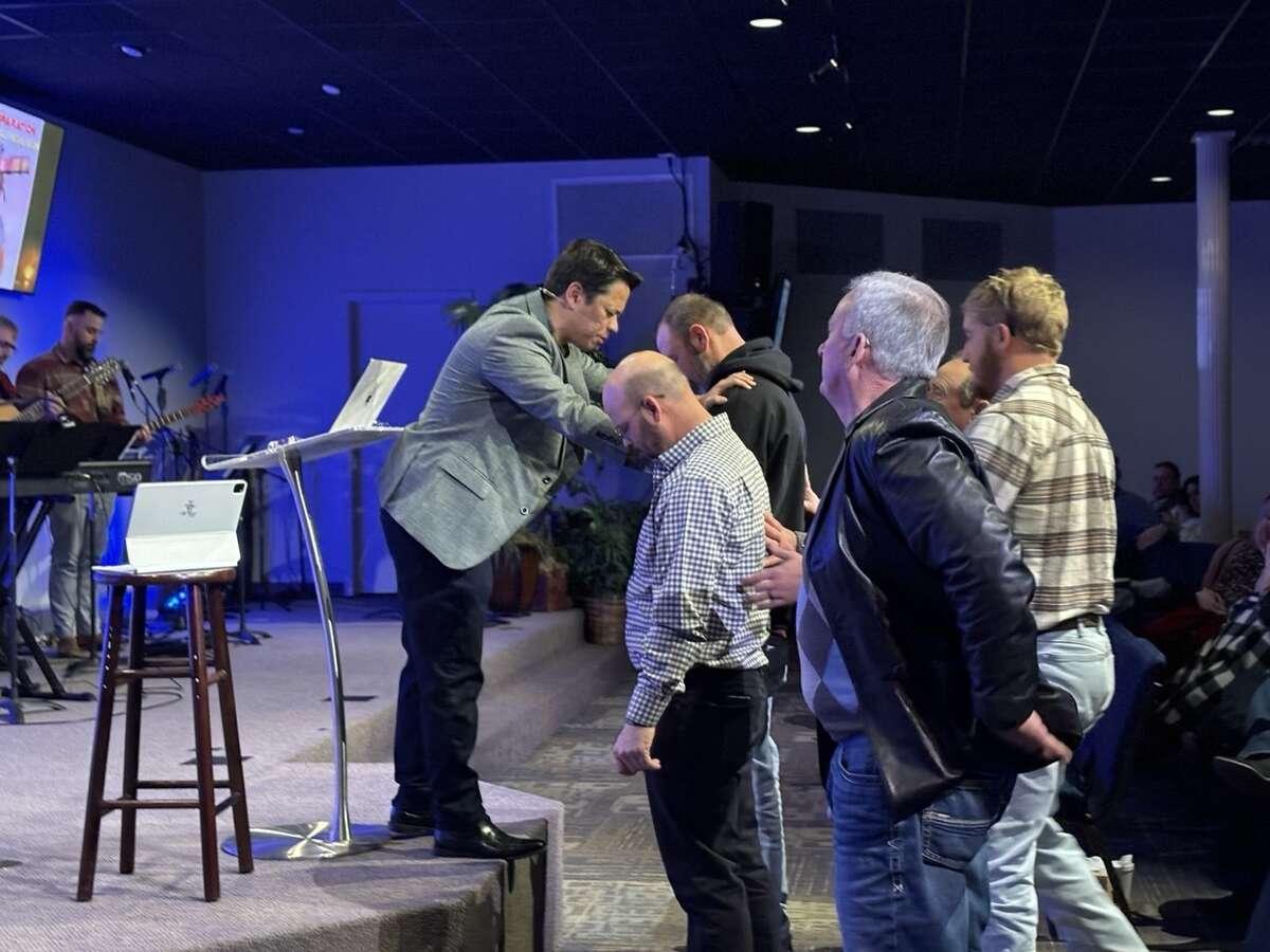 Prayer blessing at River Outreach Church with Pastor Steve Cioccolanti in Louisiana
